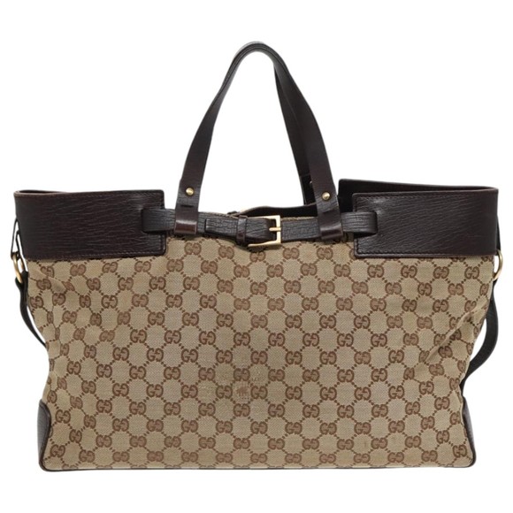 GUCCI GG Canvas Tote Bag Beige Brown Gold 106251 Auth 93839 - Picture 3 of 16